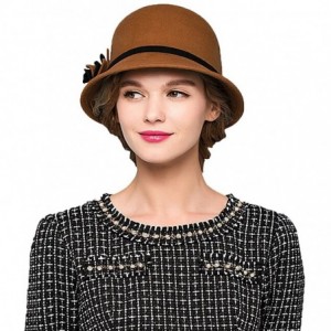 Fedoras Women's Bow Wool Felt Bucket Hat - Orange - CQ128NIYT09 $25.47