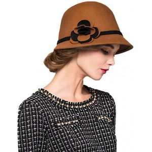 Fedoras Women's Bow Wool Felt Bucket Hat - Orange - CQ128NIYT09 $25.47