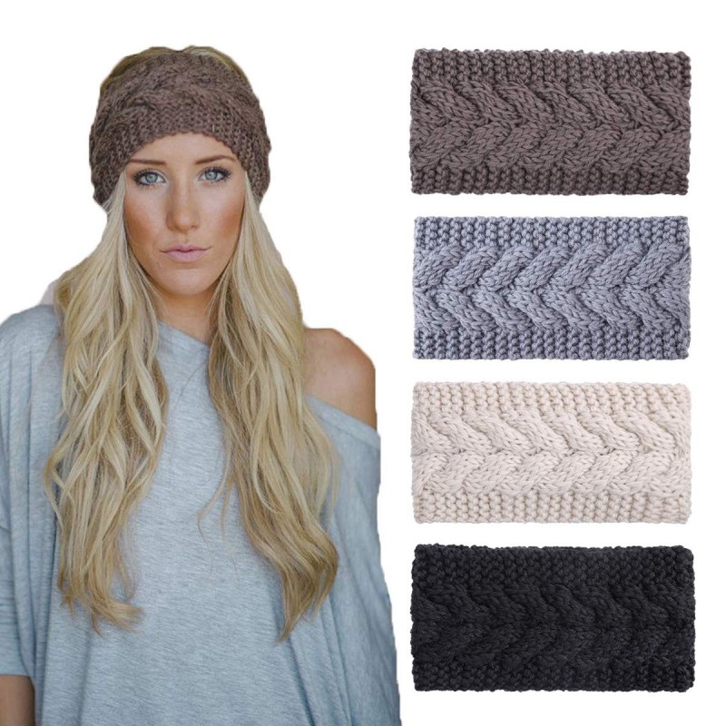 Cold Weather Headbands 4 Pack Knitted Headbands Winter Headband Ear Warm Crochet Head Wraps for Women Girls (4 Color Pack G) ...