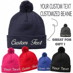 Skullies & Beanies Stc37 Custom Customized Pom Pom Solid Winter Beanie Hats - Black - CM18XUSRMDK $18.85