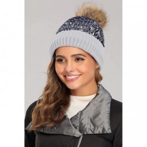 Skullies & Beanies Winter Knit Hats for Women Thick Pom Pom Metallic Shiny Beanies Ski Cap - Light Grey Metallic - C418ACGW9R...