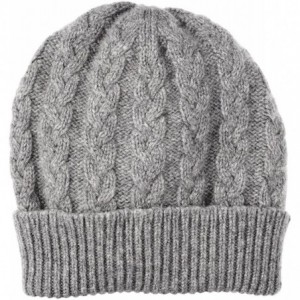 Skullies & Beanies Pure Cashmere Cable Knit Cap Made in Scotland - Light Grey - CJ11F5QPC5J $100.33