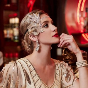 Headbands Flapper Headband Bling Rhinestone Pearl Wedding Headpiece 1920s Gatsby Themes Party Accessoires - CY18S5WCTLG $11.93