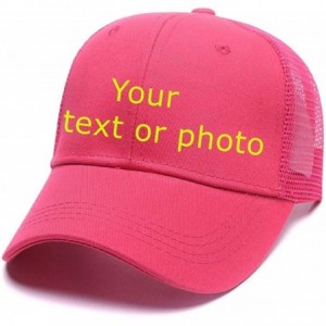 Baseball Caps Custom Women's Ponytail Mesh Adjustable Cap-100% Cotton Baseball Hat Trucker Cap - Rose Red - CE18H3GOG2N $22.72