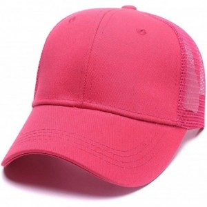 Baseball Caps Custom Women's Ponytail Mesh Adjustable Cap-100% Cotton Baseball Hat Trucker Cap - Rose Red - CE18H3GOG2N $13.93