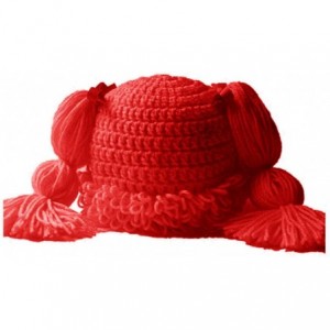 Skullies & Beanies Knitted Pigtail Wig Beanie Handmade Women Girl's Braid Hat Bowknot Cap - Watermelon Red - CW18QRM8M70 $29.13