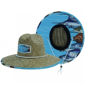 Sun Hats Men's Straw Hat with Fabric Pattern Print Lifeguard Hat- Beach- Gardening- Pool- and Outdoors - School of Fishes - C...