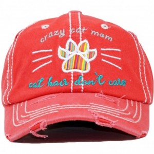 Baseball Caps Vintage Ball Caps for Women Mama Bear Dog Mom Washed Cap - Crazy Cat Mom- Coral - CP18ZYG3KW4 $36.31