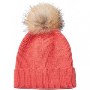 Skullies & Beanies Cashmere Winter Beanie Pom Pom Hat for Women Slouchy Warm Ski Hats - Coral W Fox Fur - CS18ZCE3KND $51.14