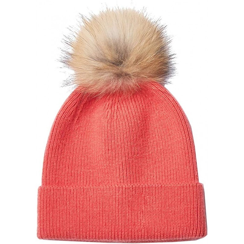 Skullies & Beanies Cashmere Winter Beanie Pom Pom Hat for Women Slouchy Warm Ski Hats - Coral W Fox Fur - CS18ZCE3KND $19.03
