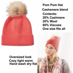 Skullies & Beanies Cashmere Winter Beanie Pom Pom Hat for Women Slouchy Warm Ski Hats - Coral W Fox Fur - CS18ZCE3KND $19.03