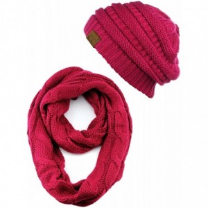 Skullies & Beanies Unisex Soft Stretch Chunky Cable Knit Beanie and Infinity Loop Scarf Set - Hot Pink - CI18KH0XU94 $41.40