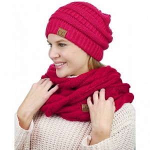 Skullies & Beanies Unisex Soft Stretch Chunky Cable Knit Beanie and Infinity Loop Scarf Set - Hot Pink - CI18KH0XU94 $46.85