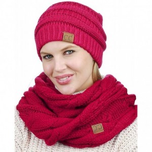 Skullies & Beanies Unisex Soft Stretch Chunky Cable Knit Beanie and Infinity Loop Scarf Set - Hot Pink - CI18KH0XU94 $46.85