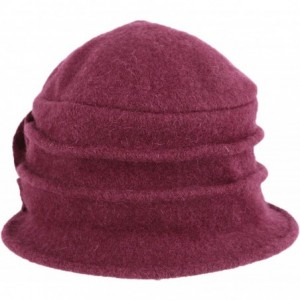 Bucket Hats Womens Girls Warm Wool Cloche Round Hat Wrinkled Floral Fedora Bucket Vintage Hat for Ladies - Wine Red - CX18KGX...