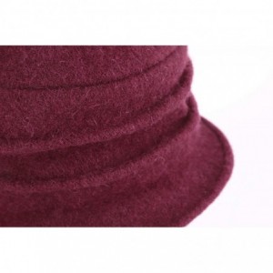 Bucket Hats Womens Girls Warm Wool Cloche Round Hat Wrinkled Floral Fedora Bucket Vintage Hat for Ladies - Wine Red - CX18KGX...