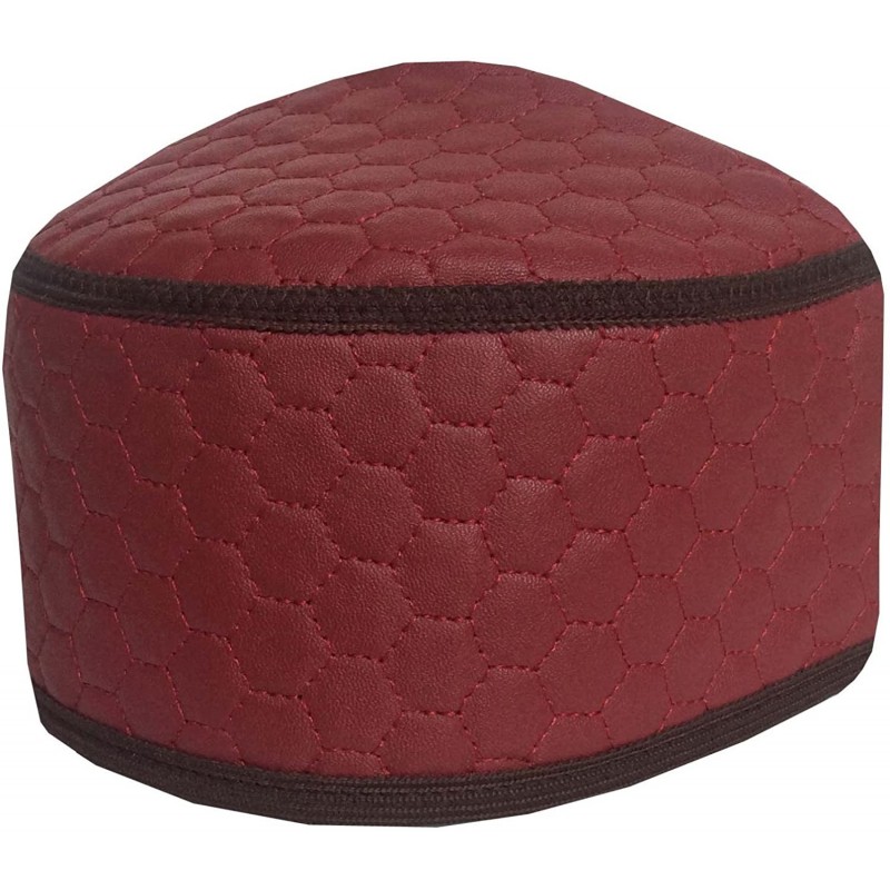 Sun Hats LeatherMen's Cap Football Check Koofi Kufi Biker's Cap 22-24 inches Head Size - Dark Red - C6180WOOXCS $21.53