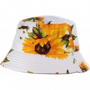 Bucket Hats Packable Reversible Black Printed Fisherman Bucket Sun Hat- Many Patterns - Hearty Sunflower - CW18AROOL7Z $28.64