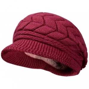 Skullies & Beanies Winter Hats for Women Girls Warm Wool Knit Snow Ski Skull Cap with Visor - Red - C011OUPAOHB $19.54