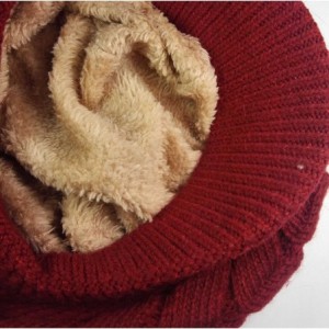 Skullies & Beanies Winter Hats for Women Girls Warm Wool Knit Snow Ski Skull Cap with Visor - Red - C011OUPAOHB $19.54