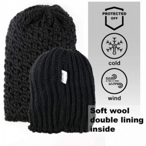 Skullies & Beanies Slouchy Beanie for Women - Ski Cable Knit Winter Warm Large Hat - Wool Snow Outdoor Cap XL - Black - CD18G...