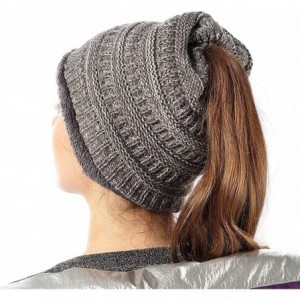 Skullies & Beanies Womens Ponytail Beanie Hats Warm Fuzzy Lined Soft Stretch Cable Knit Messy High Bun Cap - CF18IQ227G3 $28.28