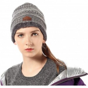 Skullies & Beanies Womens Ponytail Beanie Hats Warm Fuzzy Lined Soft Stretch Cable Knit Messy High Bun Cap - CF18IQ227G3 $10.05