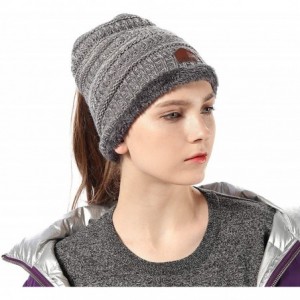 Skullies & Beanies Womens Ponytail Beanie Hats Warm Fuzzy Lined Soft Stretch Cable Knit Messy High Bun Cap - CF18IQ227G3 $10.05