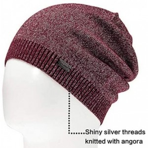 Skullies & Beanies Unique Silver Threads Knit Hats Angora Slouchy Beanie for Women Winter Skull Caps Big Head - Burgandy/Silv...