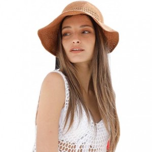 Sun Hats Women Large Brim Sun Hats Foldable Beach Sun Visor UPF 50+ for Travel - Caramel - C318OYAOL5G $8.60