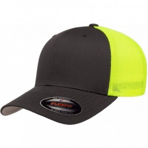 Baseball Caps The Original Flexfit Yupoong Mesh Trucker Hat Cap & 2-Tone - Charcoal/Neon Yellow - CP196GAY7XD $28.58