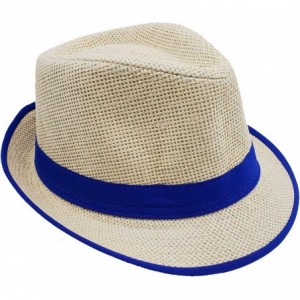 Fedoras Stylish Gangster Fedora Hat w/Band & Rim LINE Trilby Panama Classic Vintage Straw Headwear - Blue - C6180XQ5MY8 $27.90