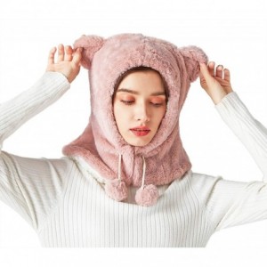 Balaclavas Women/Girls Fleece Balaclava/Hooded Face Mask Neck Warmer - Ear Style_ Pink - CV18YYMZC5A $32.89