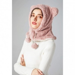 Balaclavas Women/Girls Fleece Balaclava/Hooded Face Mask Neck Warmer - Ear Style_ Pink - CV18YYMZC5A $33.65