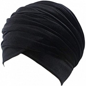 Skullies & Beanies Womens Hat BeanieTurban Velvet Wrapped Scarves Shawl Muslim Hijab Headwear - Black - CM188HSE89I $24.75