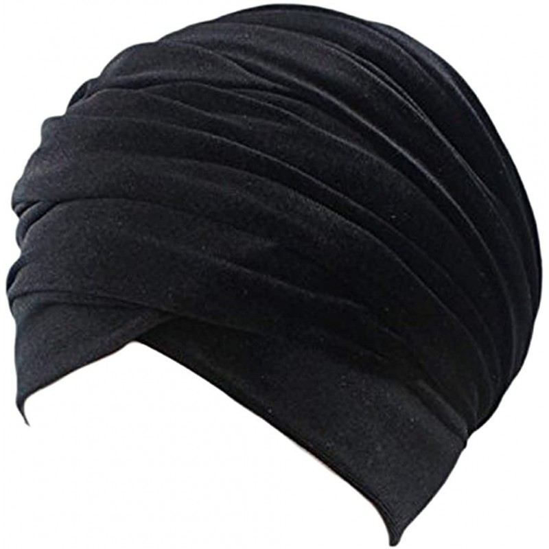 Skullies & Beanies Womens Hat BeanieTurban Velvet Wrapped Scarves Shawl Muslim Hijab Headwear - Black - CM188HSE89I $14.72