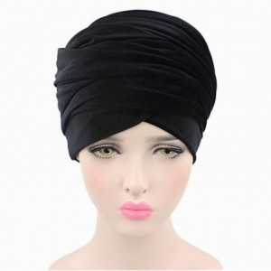 Skullies & Beanies Womens Hat BeanieTurban Velvet Wrapped Scarves Shawl Muslim Hijab Headwear - Black - CM188HSE89I $14.72