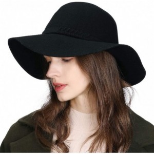 Fedoras Womens 100% Wool Felt Fedora Hat Wide Brim Floppy/Porkpie Style - 16078black - CJ18ILISUAL $51.52