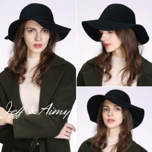 Fedoras Womens 100% Wool Felt Fedora Hat Wide Brim Floppy/Porkpie Style - 16078black - CJ18ILISUAL $30.41