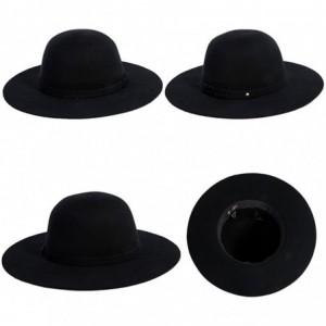 Fedoras Womens 100% Wool Felt Fedora Hat Wide Brim Floppy/Porkpie Style - 16078black - CJ18ILISUAL $30.41