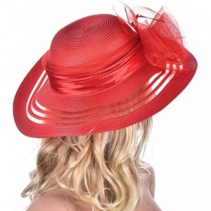 Sun Hats Womens Wide Brim Floral Feather Kentucky Derby Church Dress Sun Hat A340 - Red - CF12EEI70VR $10.84