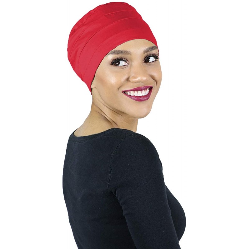 Skullies & Beanies Chemo Headwear for Women Turban Sleep Cap Cancer Hats Beanie Head Coverings Hair Loss 3 Seam Cotton - Red ...