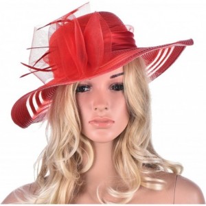 Sun Hats Womens Wide Brim Floral Feather Kentucky Derby Church Dress Sun Hat A340 - Red - CF12EEI70VR $10.84