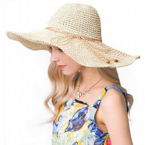 Sun Hats Women's Beach Floppy Straw Sun Hat Foldable Girls Wide Brim Hat Shell Tassel Bowknot UPF UV Cap - Beige - CK18R67QHE...