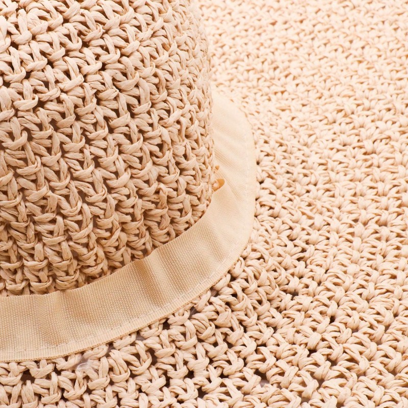 Women's Beach Floppy Straw Sun Hat Foldable Girls Wide Brim Hat Shell ...