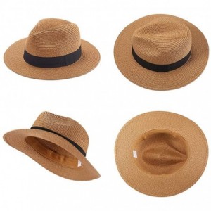 Sun Hats Womens Straw Panama Hat Wide Brim Sun Beach Hats with UV UPF 50+ Protection for Both Women Men - Brown-a - CD18UD6Y8...