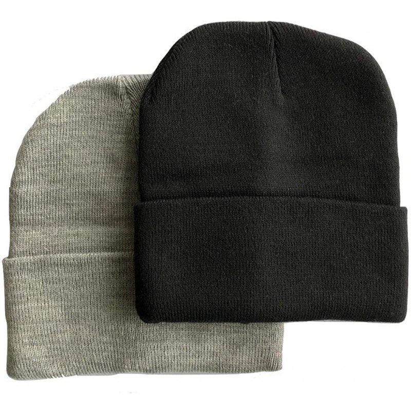 Skullies & Beanies Men's 4 Pack Knit Winter Hat Beanie Thick Skull Cap Foldover Cuffs - Black- Grey - CA18ARMM79C $13.83