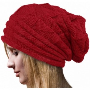 Skullies & Beanies Women's Solid Color Wool Knit Hats Earmuffs Parent-Child Caps - Red2 - CI18UQTYE6X $22.66