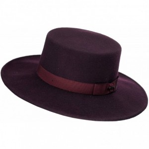 Fedoras Wool Wide Brim Porkpie Fedora Hat w/Simple Band Accent - Plum - CL12D022RQ1 $37.57