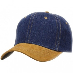Baseball Caps Vintage Year Brushed Denim with Suede Visor Adjustable Baseball Cap - Caramel/Navy - CT1281WTW9P $26.60